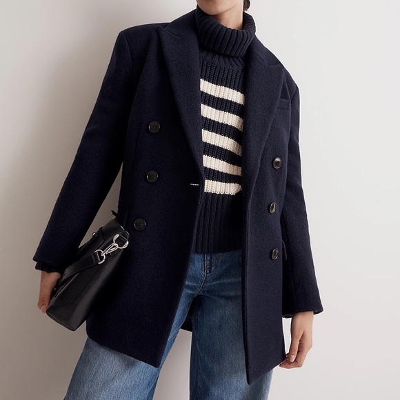 Madewell Oversized Wool Navy Coat Size 4 - Picture 6 of 8